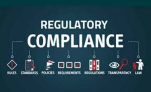 Infographic showing Regulatory Compliance with various icons and labels.
